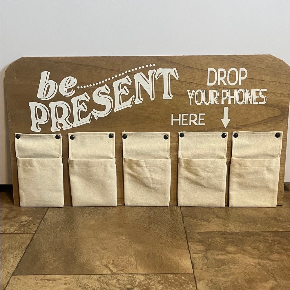 Wooden Phone Holder with Canvas Pockets